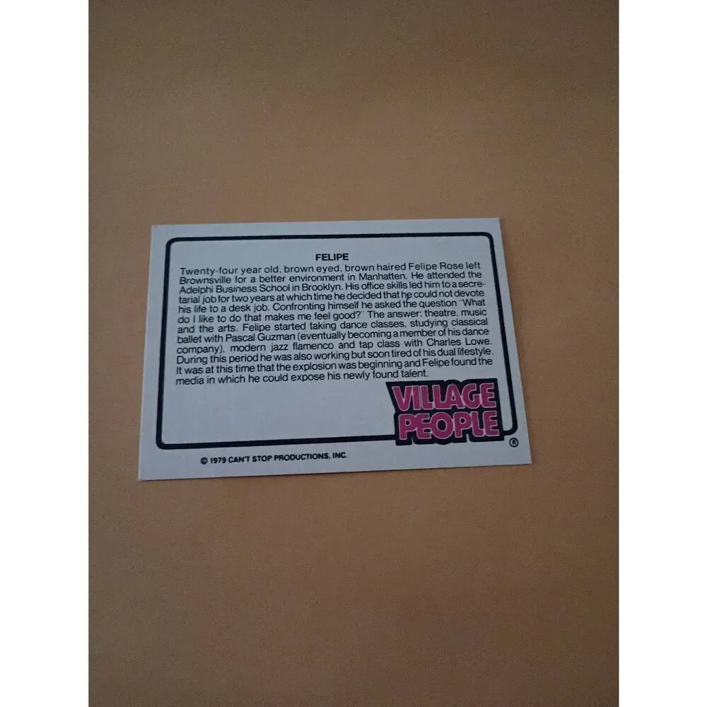 Vintage 1979 Village People Trading Card #28 Disco Era Vintage Music Collectible